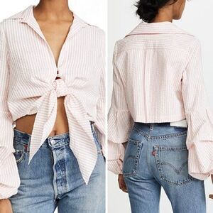 NWT Petersyn Silvia‎ Long Sleeve Cotton Cropped Top w/ Bell Sleeves, Roses